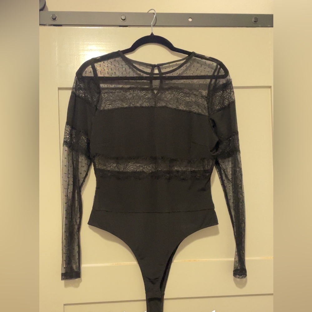 Black bodysuit with lace midriff